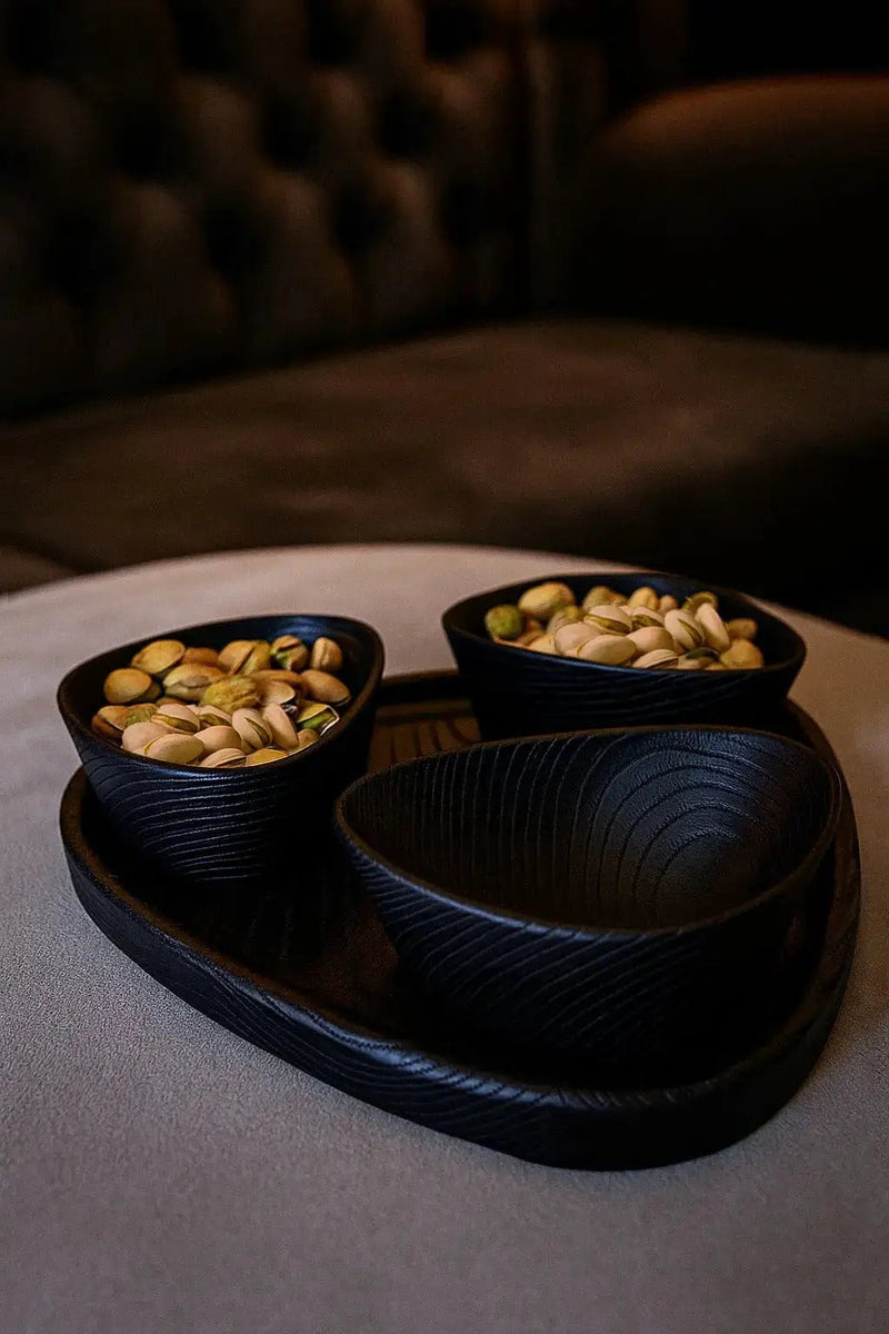 Handcrafted Luxury Wooden Nut Bowl Set with Tray by Gizz