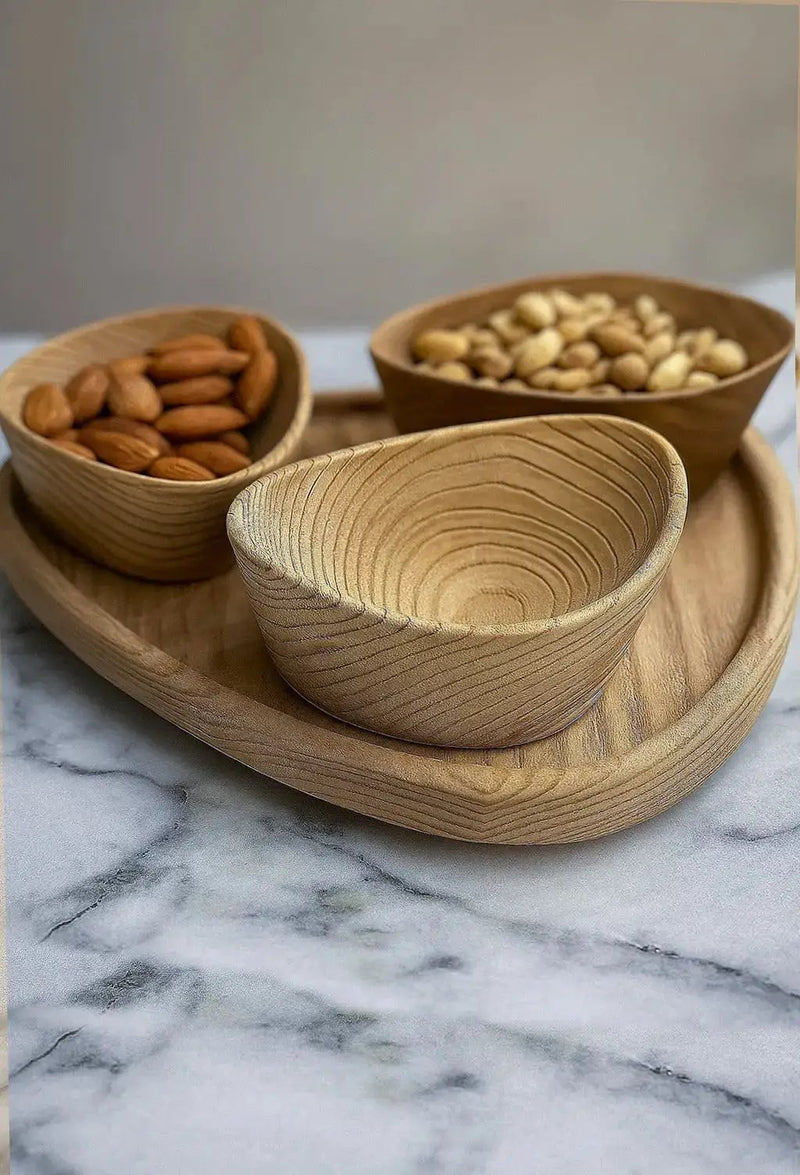 Handcrafted Luxury Wooden Nut Bowl Set with Tray by Gizz