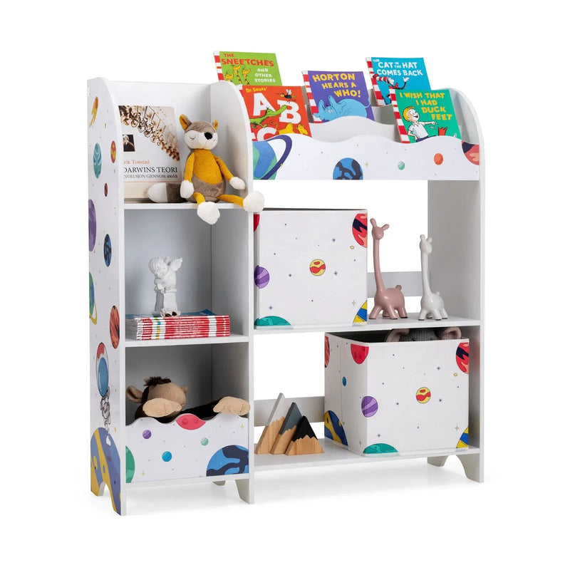 Kids Toy and Book Organizer Children Wooden Storage Cabinet with Storage Bins by DirectDeals