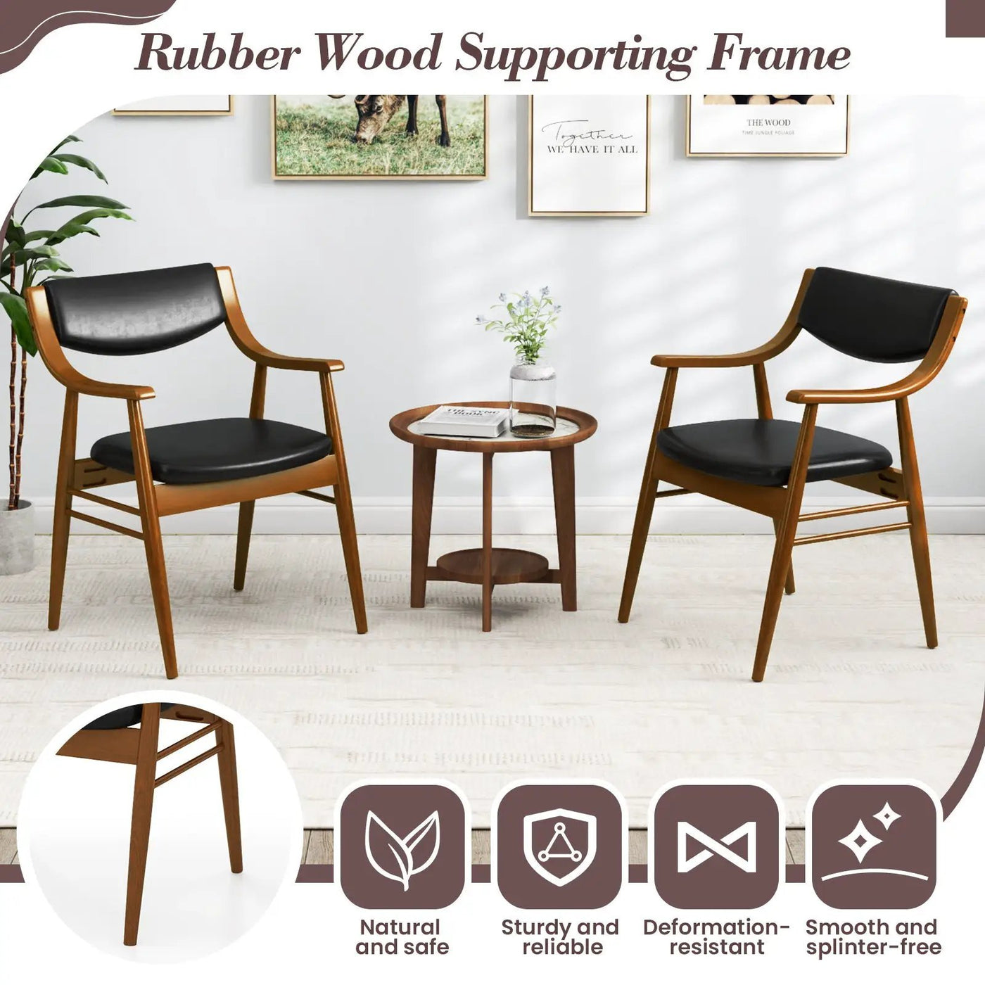 Wooden Dining Chair Set of 2 with Padded Seat and Back by DirectDeals