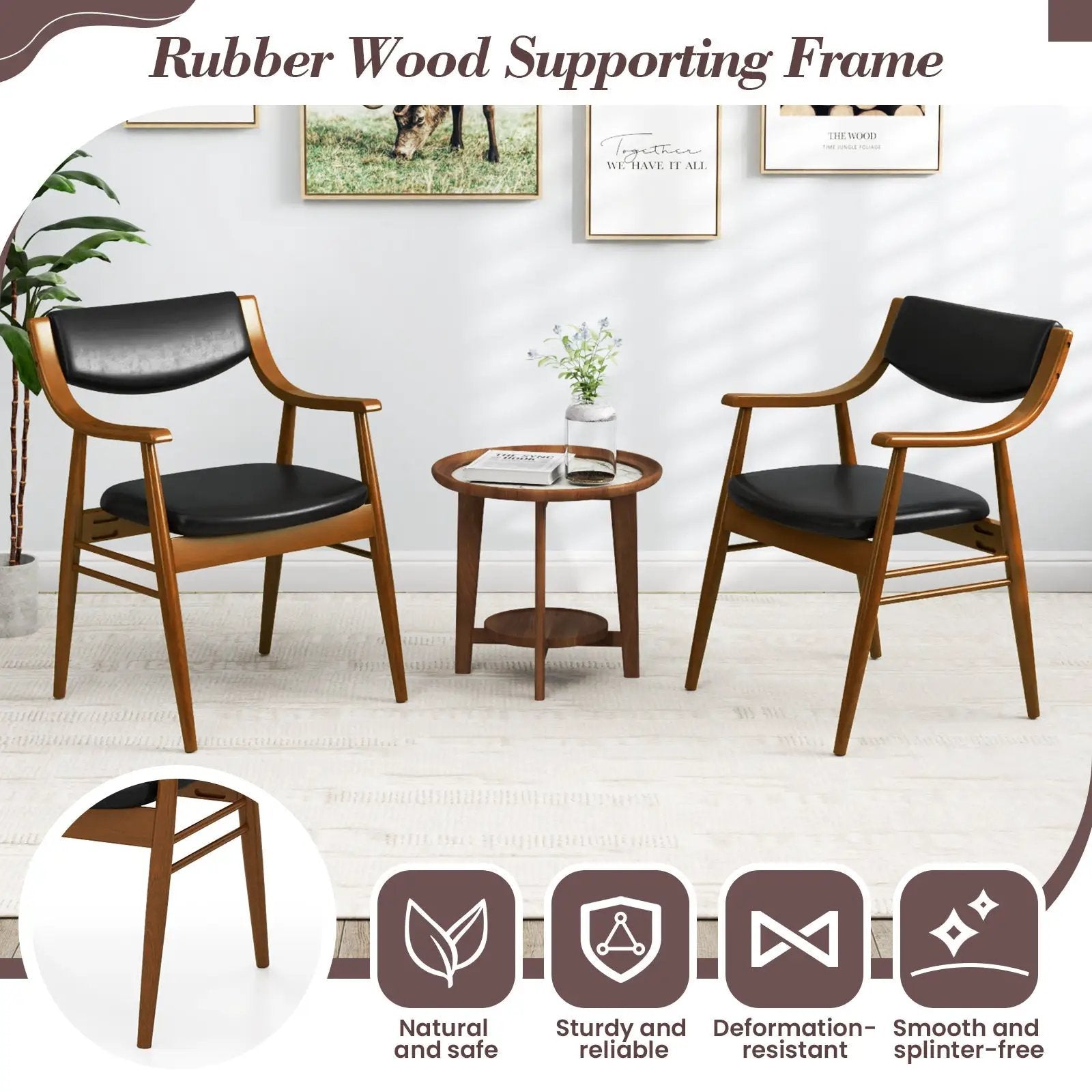 Wooden Dining Chair Set of 2 with Padded Seat and Back by DirectDeals