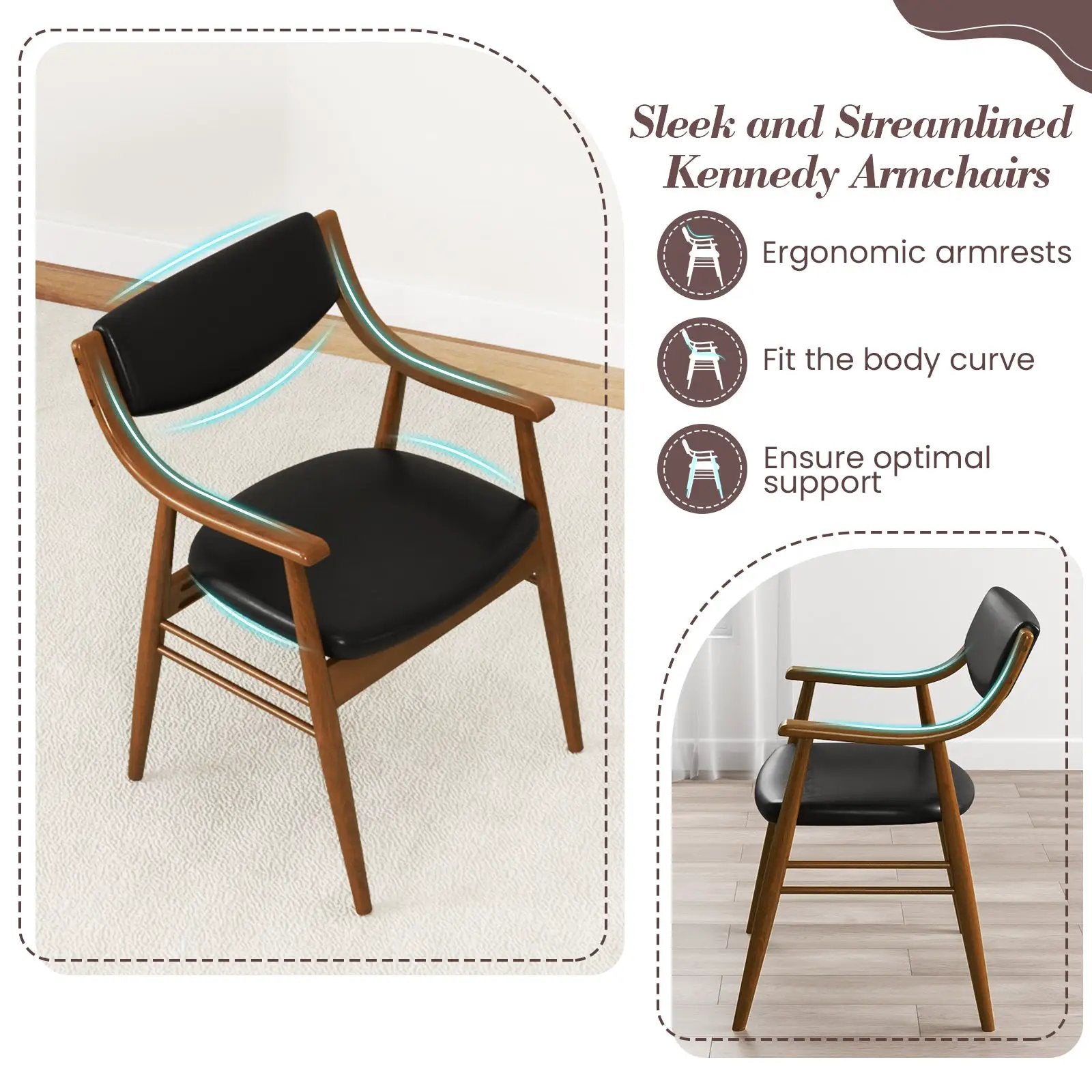 Wooden Dining Chair Set of 2 with Padded Seat and Back by DirectDeals