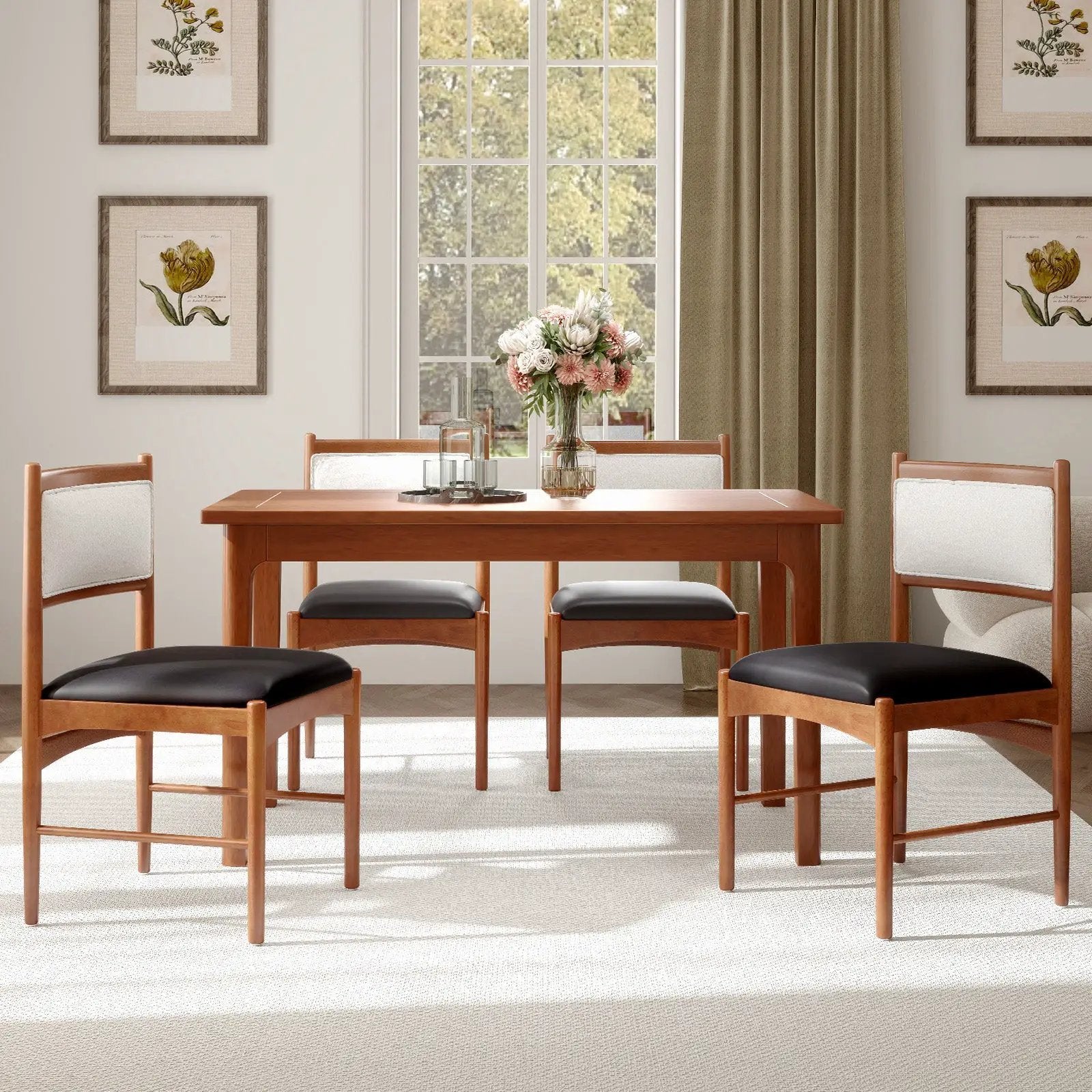 Wooden Dining Chair Set of 2 with Rubber Wood Frame and Faux Sherpa Backrest-Walnut by DirectDeals