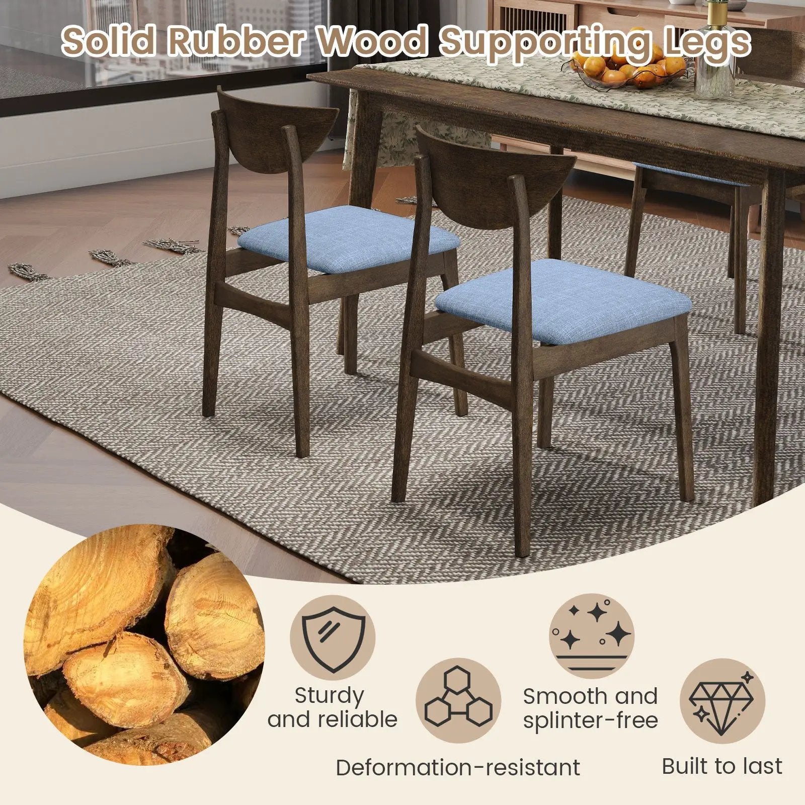 Wooden Dining Chair Set of 2 with Rubber Wood Leg-Brown by DirectDeals
