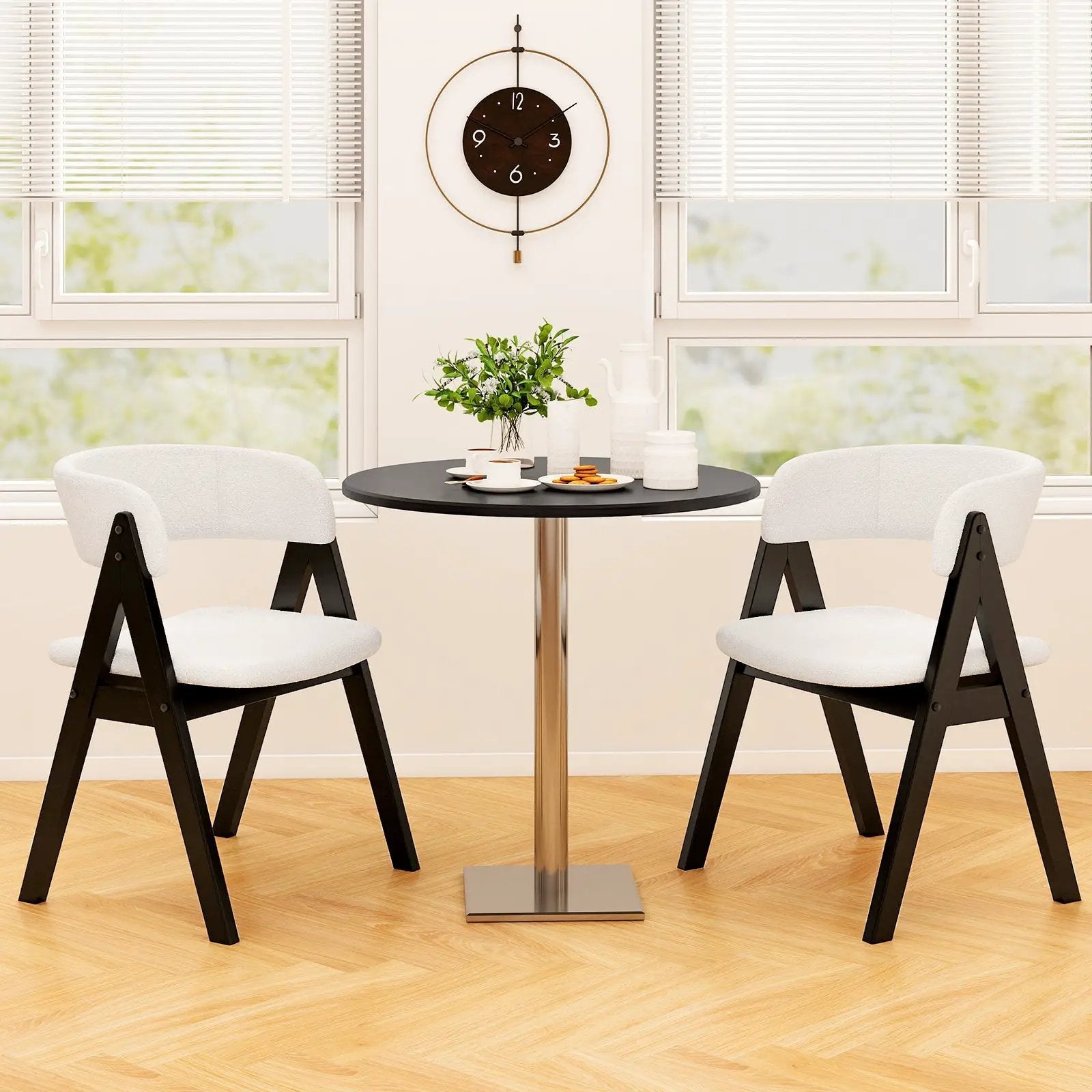 Wooden Dining Chair Set of 4 Mid-Century Modern Sherpa Upholstered Kitchen Dining Room Chairs by DirectDeals