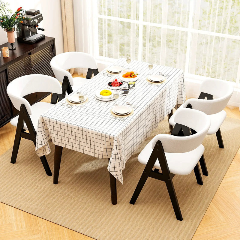 Wooden Dining Chair Set of 4 Mid-Century Modern Sherpa Upholstered Kitchen Dining Room Chairs by DirectDeals