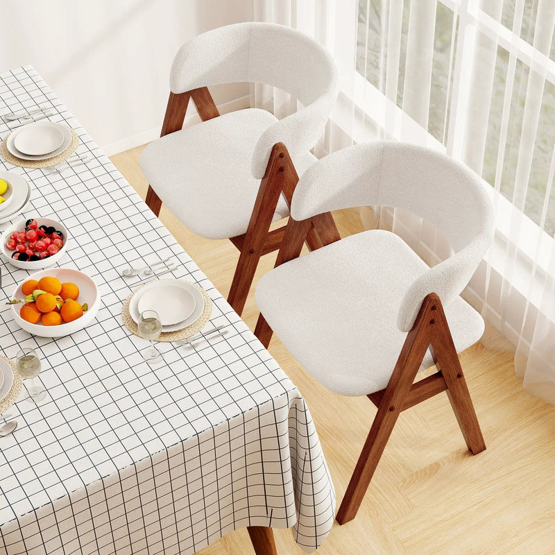 Wooden Dining Chair Set of 4 Mid-Century Modern Sherpa Upholstered Kitchen Dining Room Chairs by DirectDeals