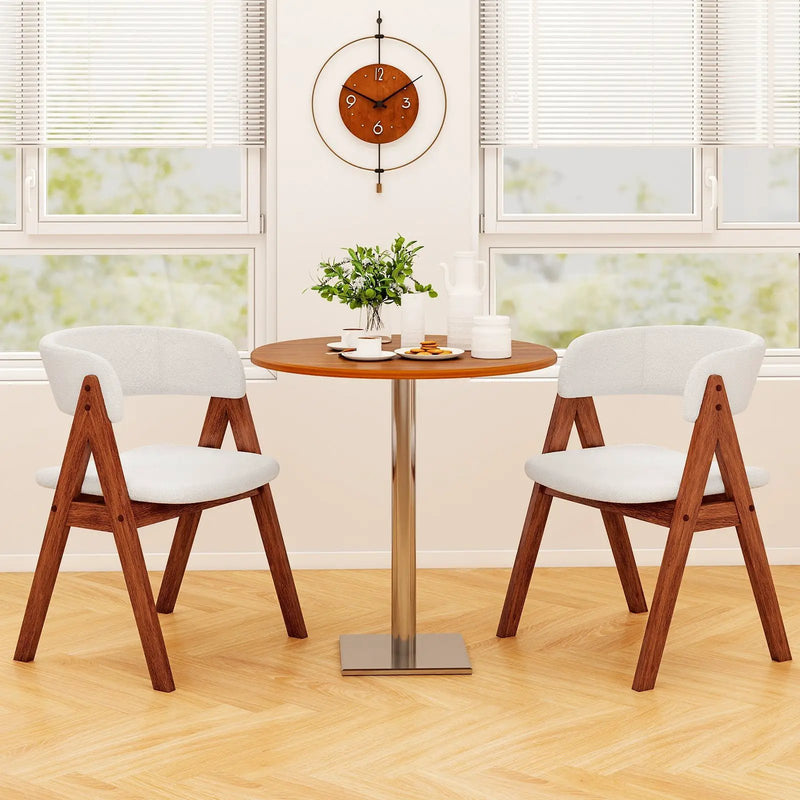 Wooden Dining Chair Set of 4 Mid-Century Modern Sherpa Upholstered Kitchen Dining Room Chairs by DirectDeals