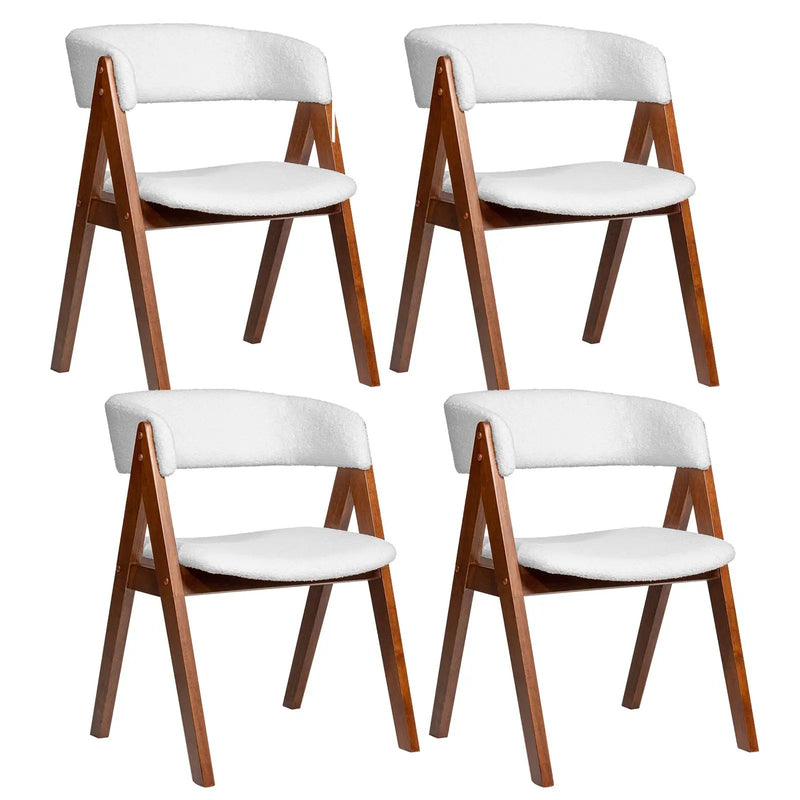 Wooden Dining Chair Set of 4 Mid-Century Modern Sherpa Upholstered Kitchen Dining Room Chairs by DirectDeals
