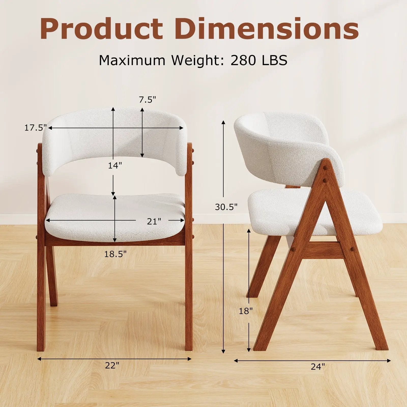 Wooden Dining Chair Set of 4 Mid-Century Modern Sherpa Upholstered Kitchen Dining Room Chairs by DirectDeals