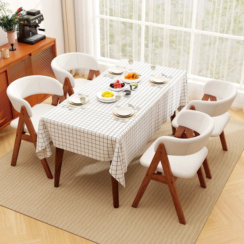 Wooden Dining Chair Set of 4 Mid-Century Modern Sherpa Upholstered Kitchen Dining Room Chairs by DirectDeals