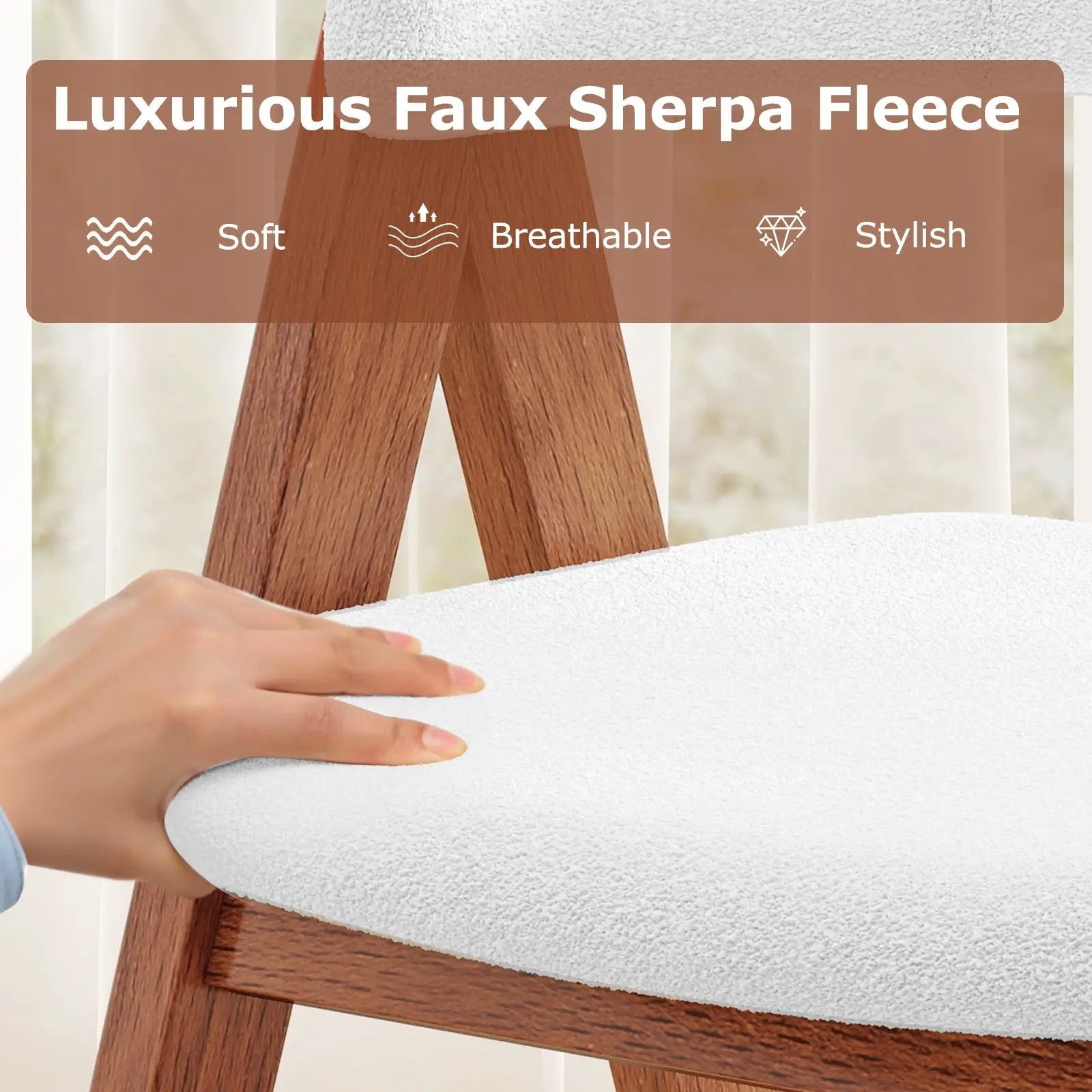 Wooden Dining Chair Set of 4 Mid-Century Modern Sherpa Upholstered Kitchen Dining Room Chairs by DirectDeals