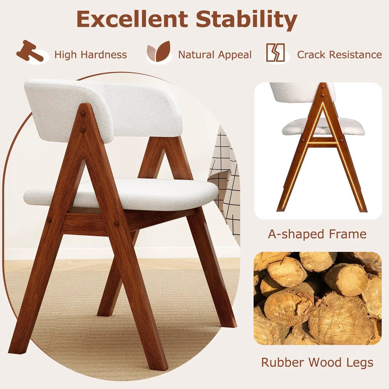 Wooden Dining Chair Set of 4 Mid-Century Modern Sherpa Upholstered Kitchen Dining Room Chairs by DirectDeals