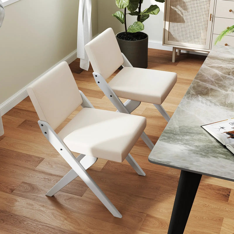 Wooden Dining Chairs of 2 with Rubber Wood Frame and Padded Cushions-White by DirectDeals
