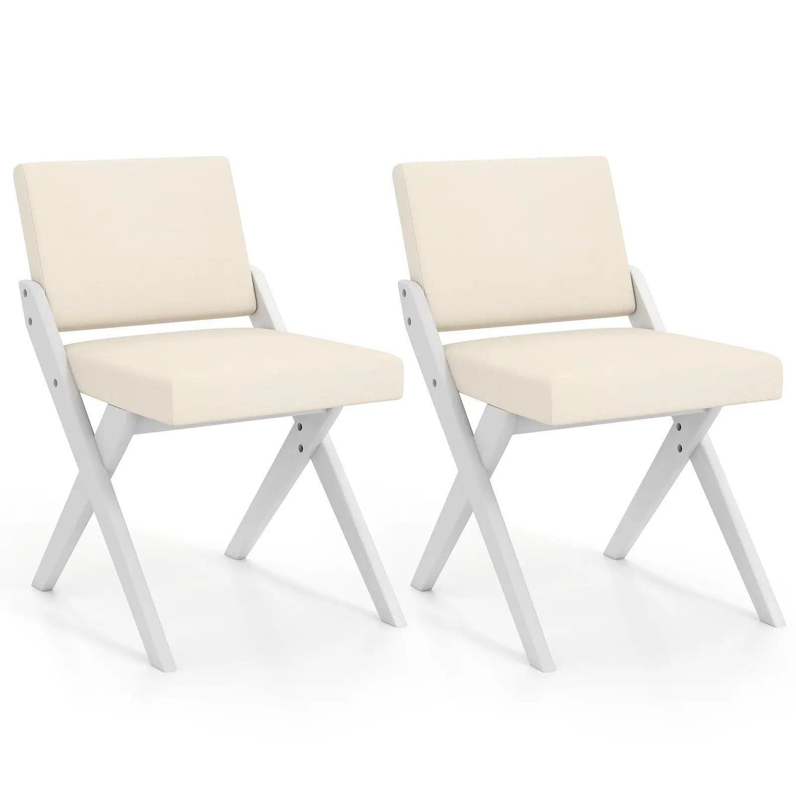 Wooden Dining Chairs of 2 with Rubber Wood Frame and Padded Cushions-White by DirectDeals