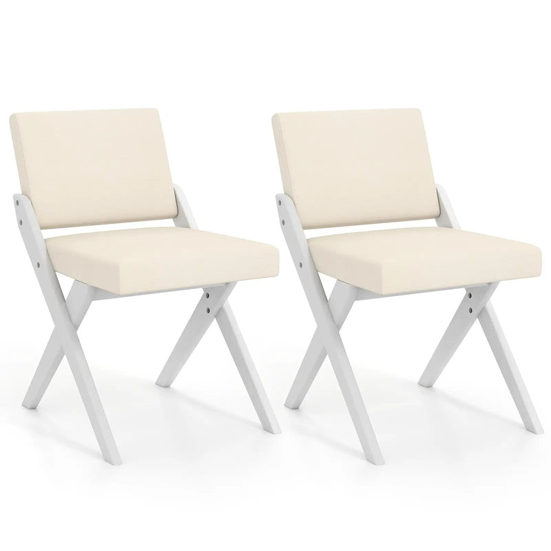 Wooden Dining Chairs of 2 with Rubber Wood Frame and Padded Cushions-White by DirectDeals