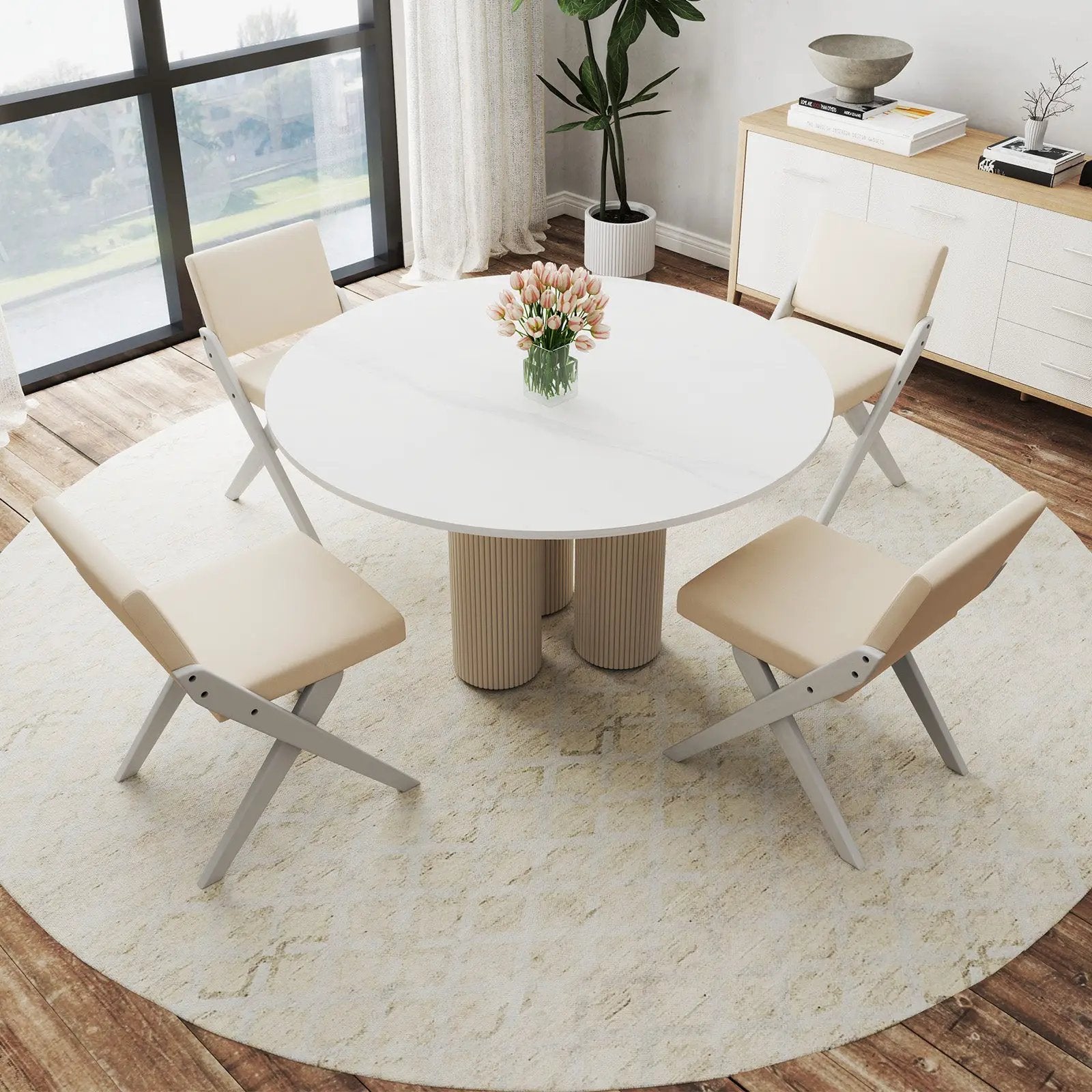 Wooden Dining Chairs of 2 with Rubber Wood Frame and Padded Cushions-White by DirectDeals