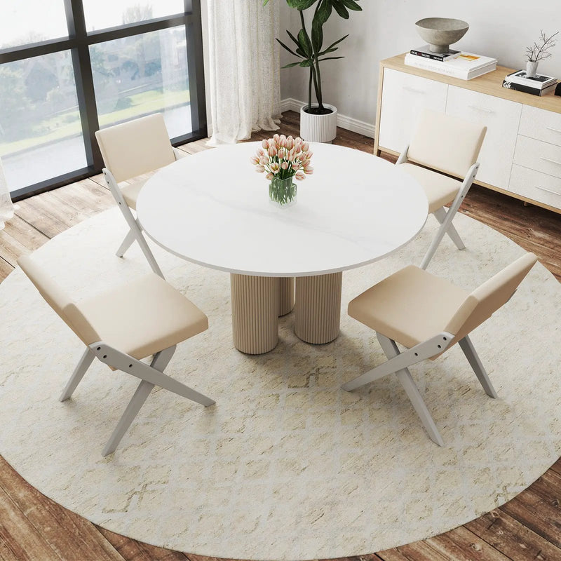 Wooden Dining Chairs of 2 with Rubber Wood Frame and Padded Cushions-White by DirectDeals