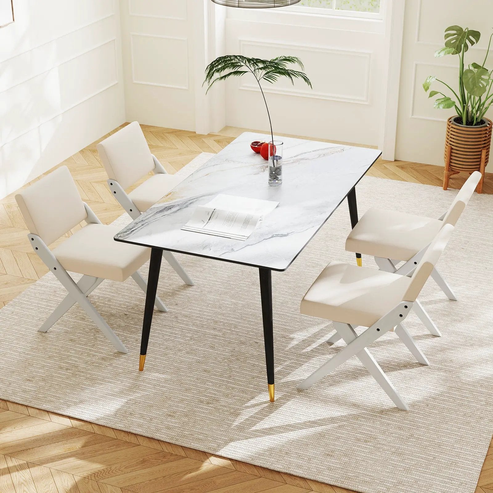 Wooden Dining Chairs of 2 with Rubber Wood Frame and Padded Cushions-White by DirectDeals