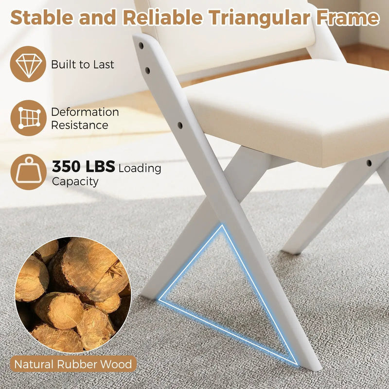 Wooden Dining Chairs of 2 with Rubber Wood Frame and Padded Cushions-White by DirectDeals