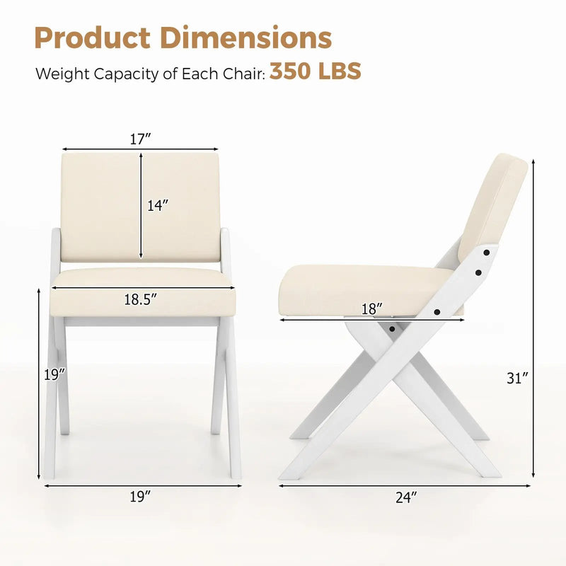 Wooden Dining Chairs of 2 with Rubber Wood Frame and Padded Cushions-White by DirectDeals