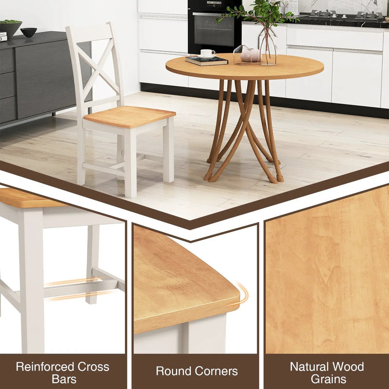 Wooden Dining Chairs Set of 2 with High Back and Rubber Wood Frame-Natural by DirectDeals
