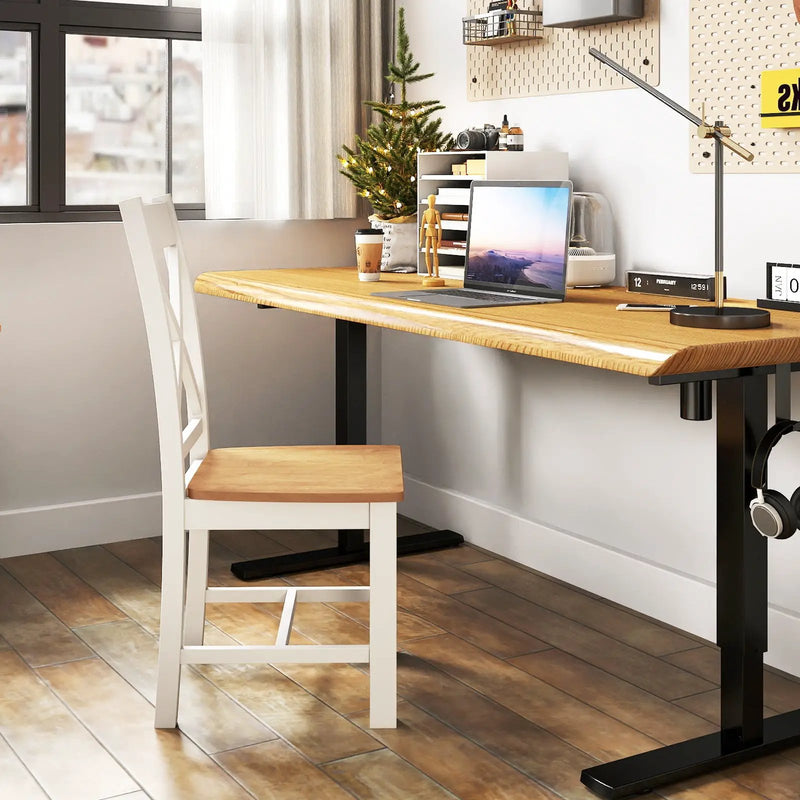 Wooden Dining Chairs Set of 2 with High Back and Rubber Wood Frame-Natural by DirectDeals