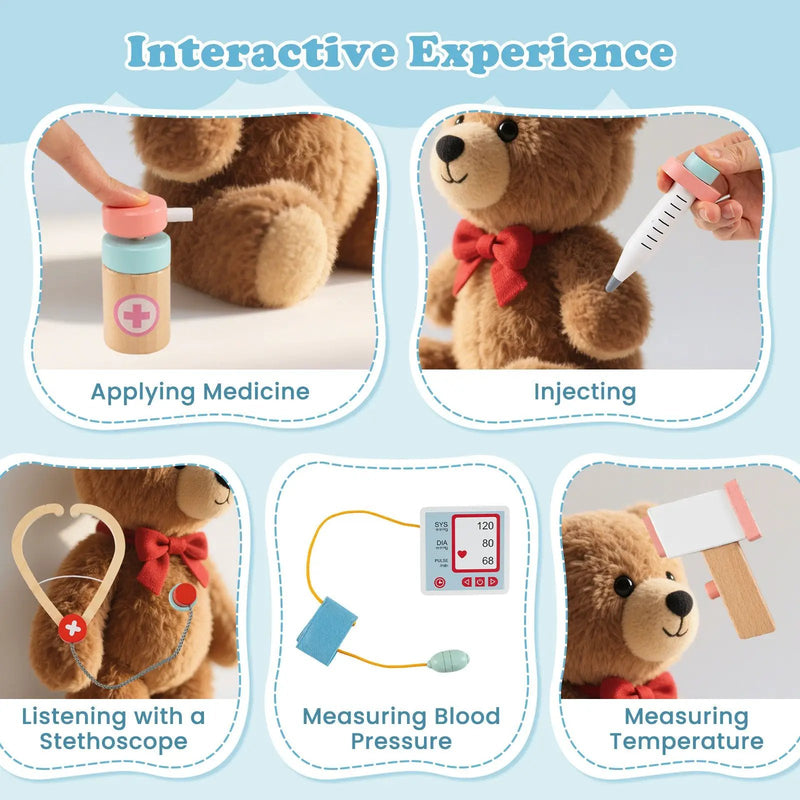 Wooden Doctor Playset with Stethoscope for Toddlers over 3 Years Old by DirectDeals