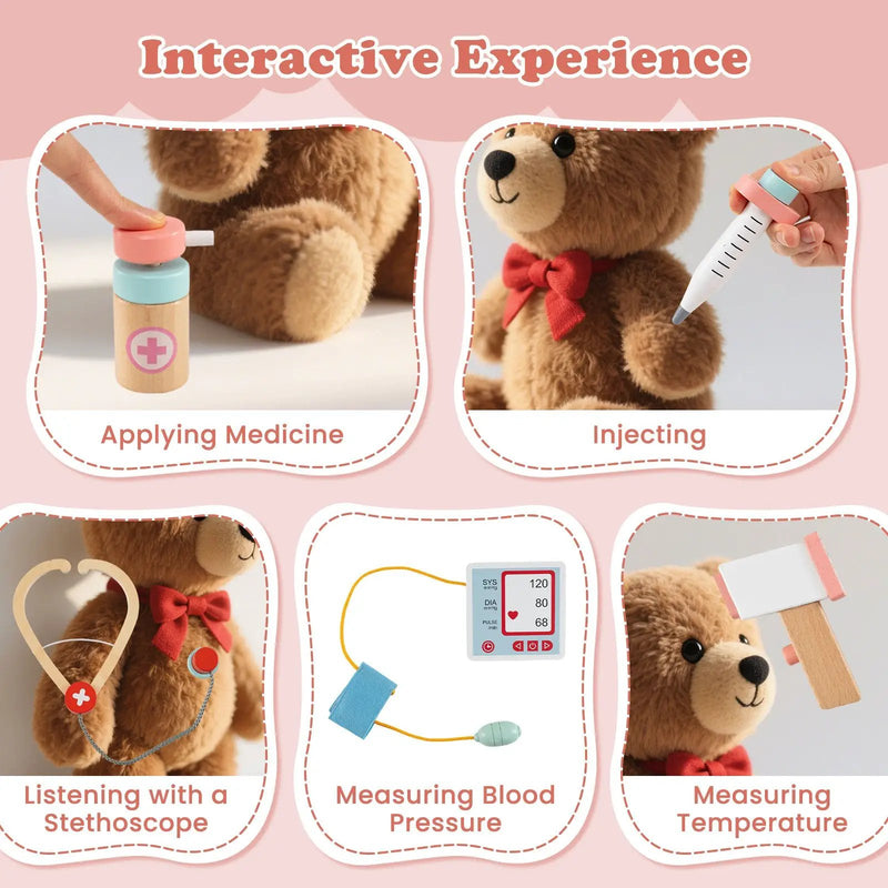 Wooden Doctor Playset with Stethoscope for Toddlers over 3 Years Old by DirectDeals