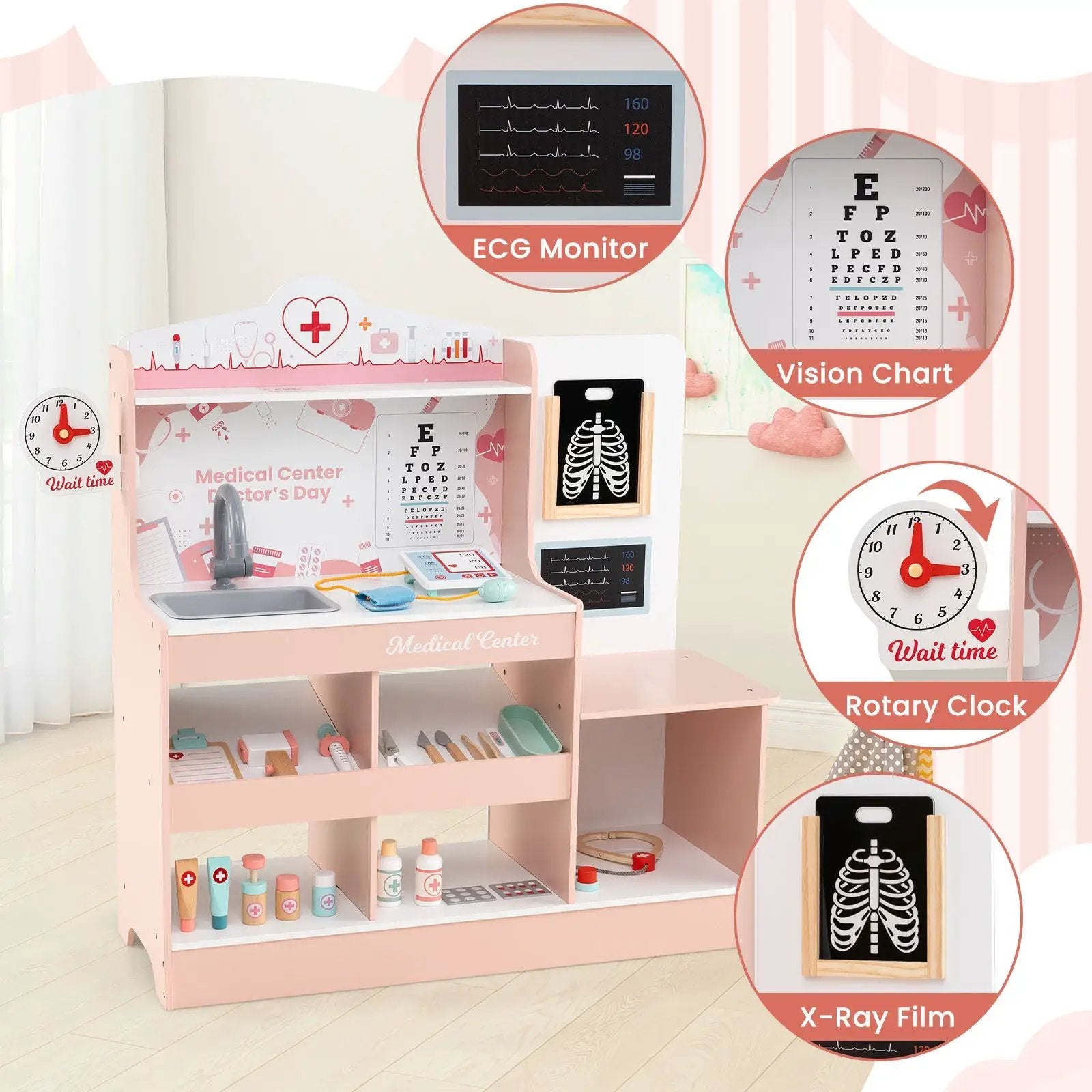 Wooden Doctor Playset with Stethoscope for Toddlers over 3 Years Old by DirectDeals