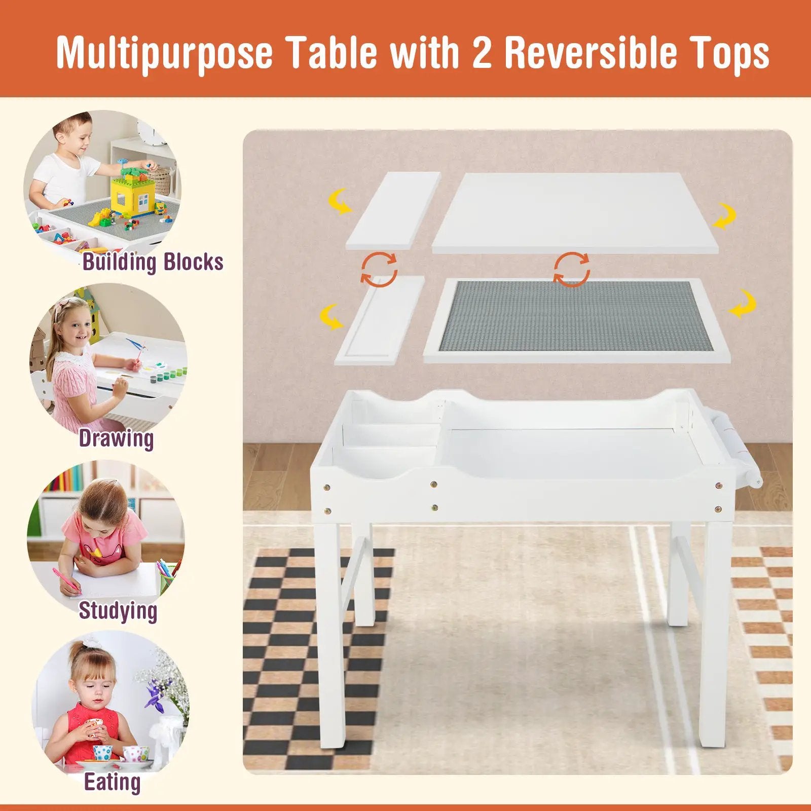 Wooden Kids Multi Activity Play Table with Storage Paper Roll by DirectDeals