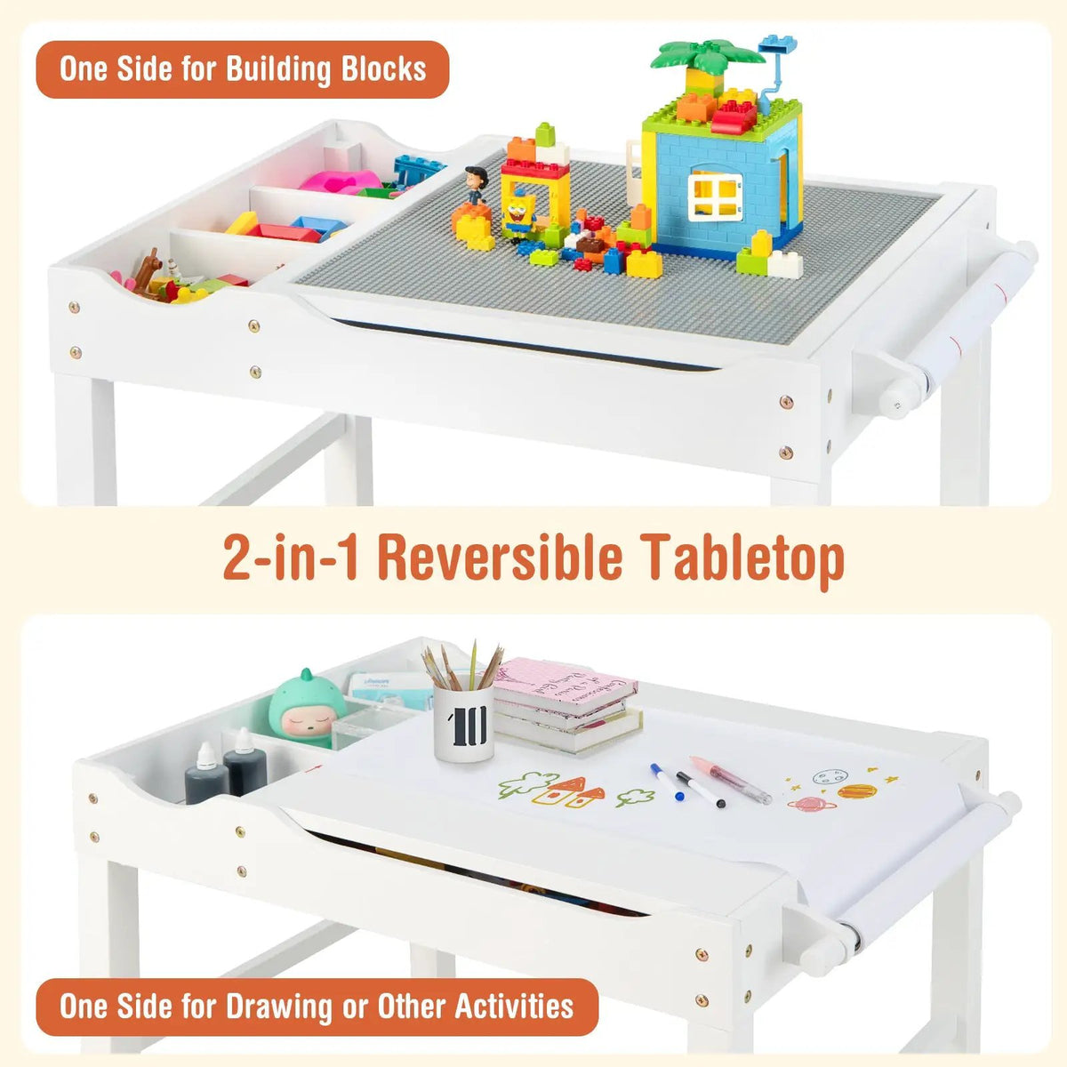 Wooden Kids Multi Activity Play Table with Storage Paper Roll, photo 8 of 9