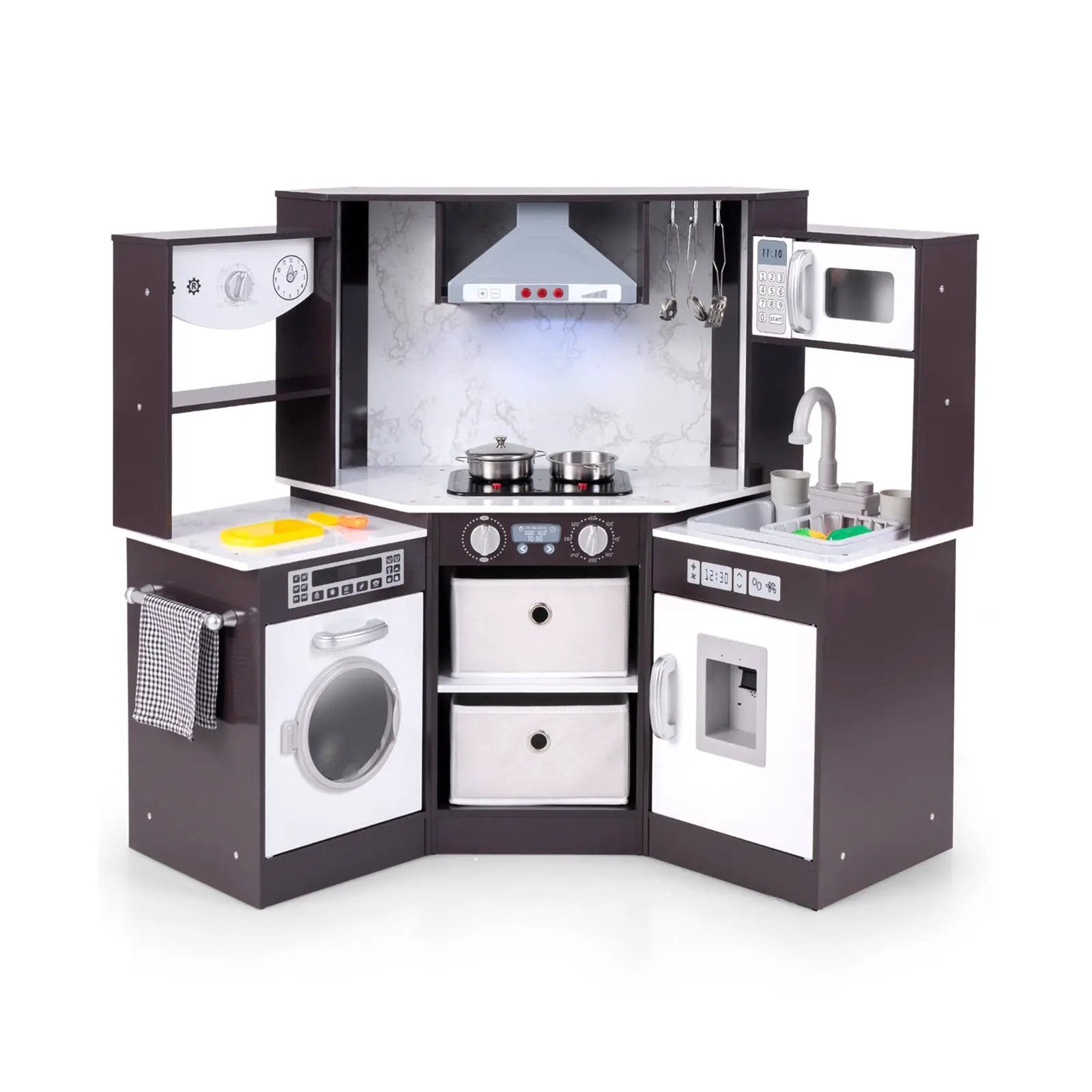Wooden Kids Play Kitchen Playset with Realistic Lights and Sounds by DirectDeals