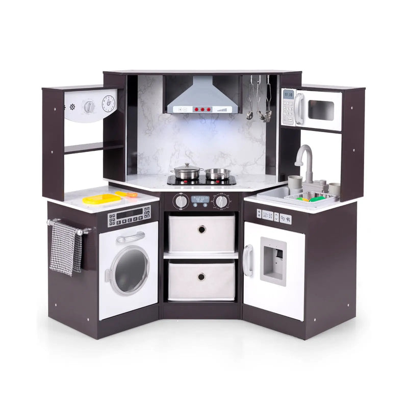 Wooden Kids Play Kitchen Playset with Realistic Lights and Sounds by DirectDeals