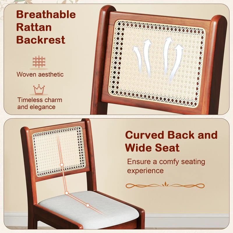 Wooden Kitchen Chairs with Cane Back Rubber Wood Frame and Padded Seat-Coffee by DirectDeals