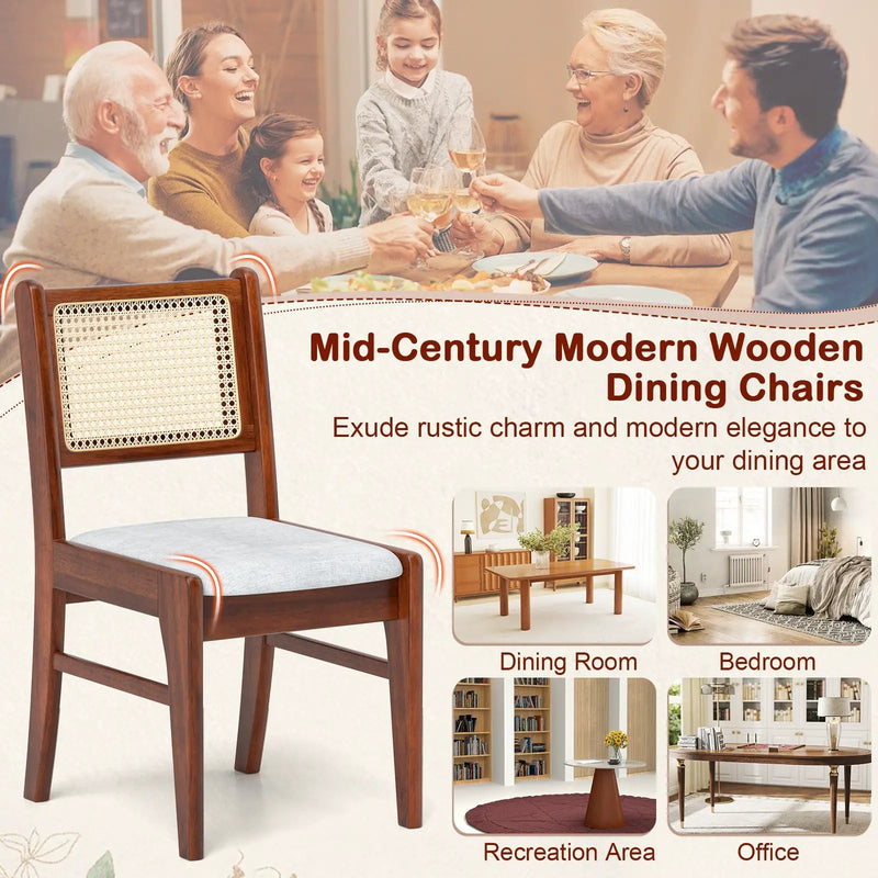 Wooden Kitchen Chairs with Cane Back Rubber Wood Frame and Padded Seat-Coffee by DirectDeals
