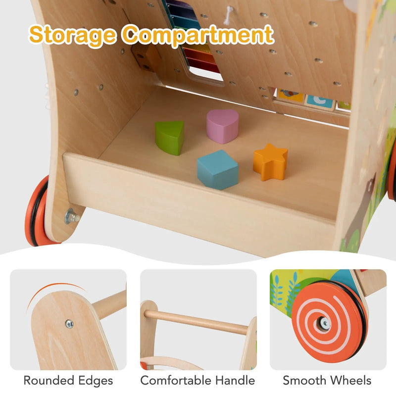 Wooden Push and Pull Baby Walker with Handle and Storage-Natural by DirectDeals