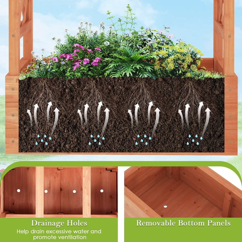 Wooden Raised Garden Bed Elevated Planter Box with Trellis and Hanging Roof by DirectDeals