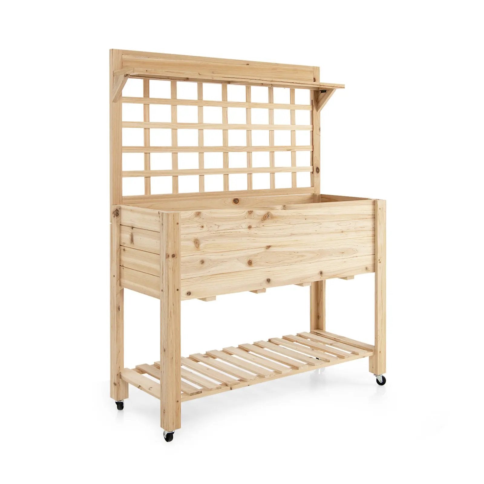 Wooden Raised Garden Bed with Wheels Trellis and Storage Shelf by DirectDeals