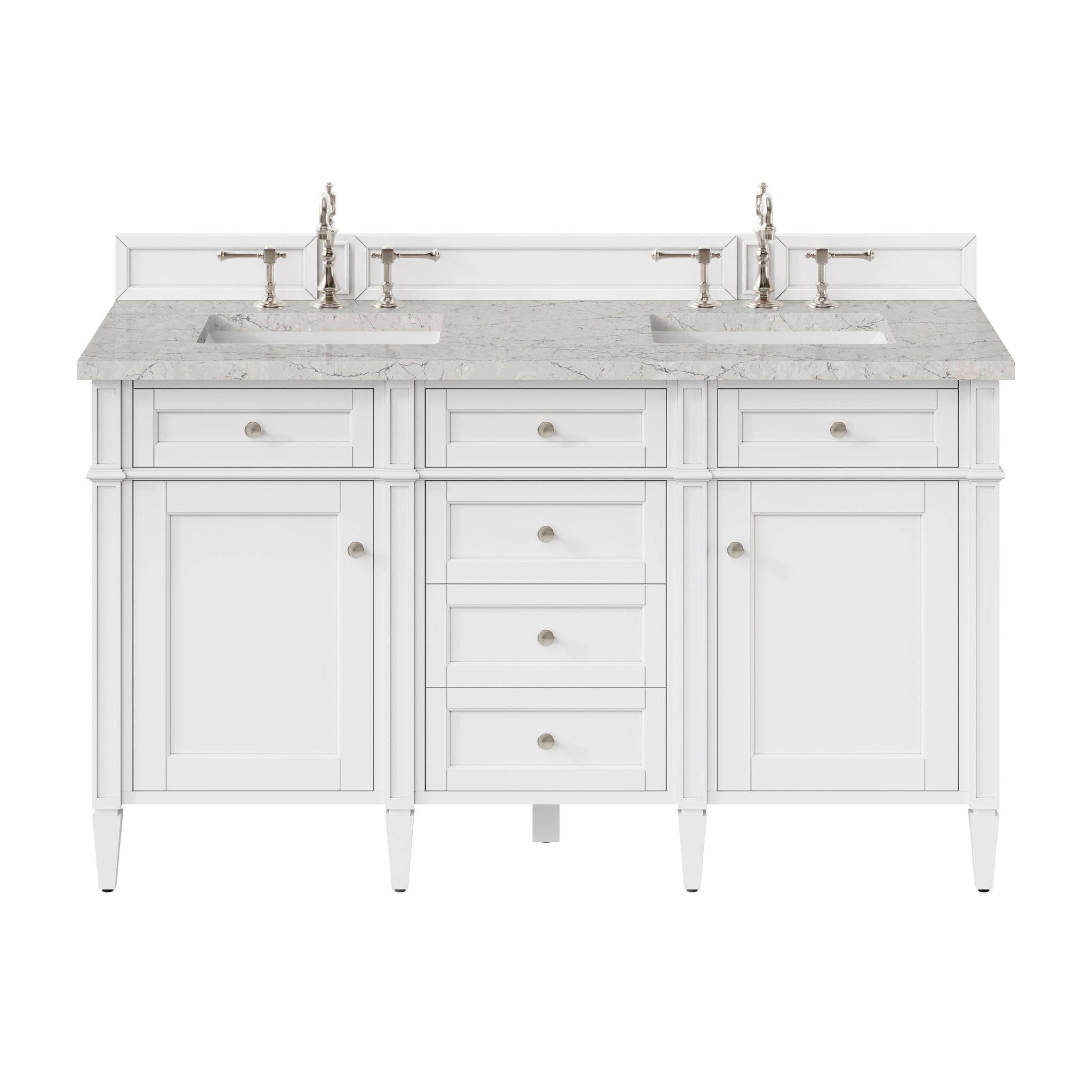 James Martin Brittany 60" Double Bathroom Vanity, Bright White with Eternal Jasmine Pearl countertop