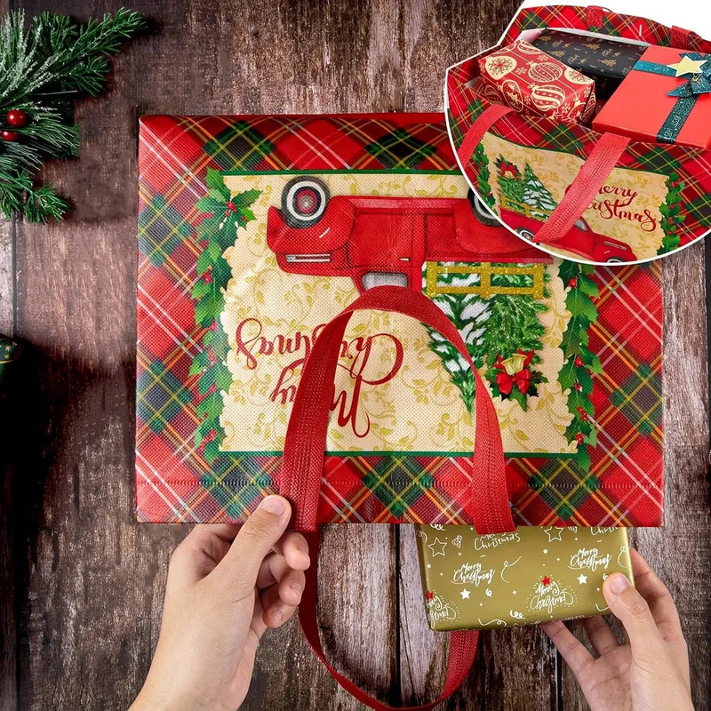 Woven Fabric Gift Bags with Handles, Red White Plaid, 8 16pcs by House Of Avana