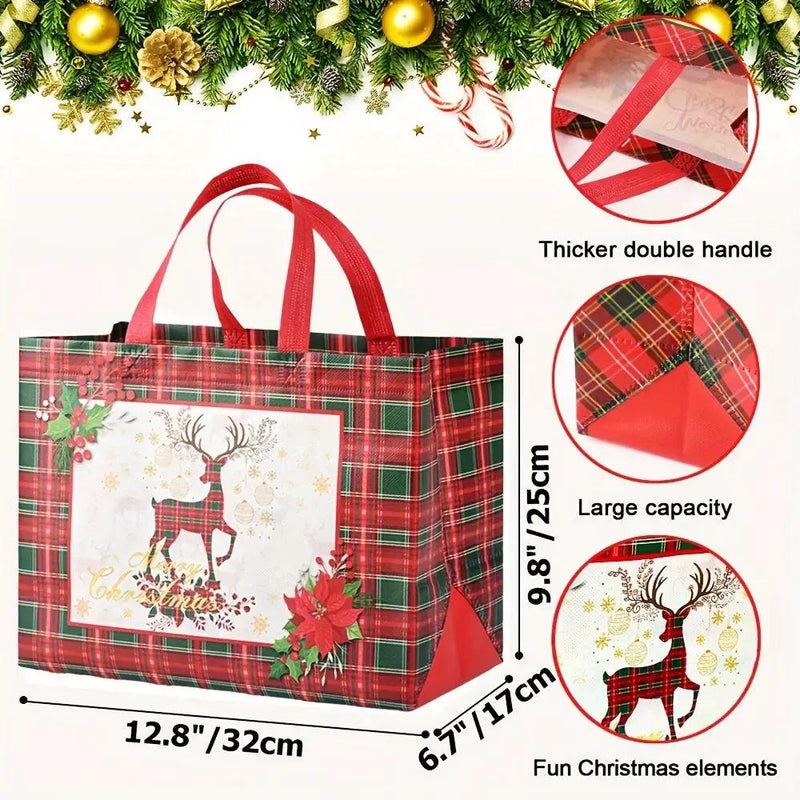 Woven Fabric Gift Bags with Handles, Red White Plaid, 8 16pcs by House Of Avana