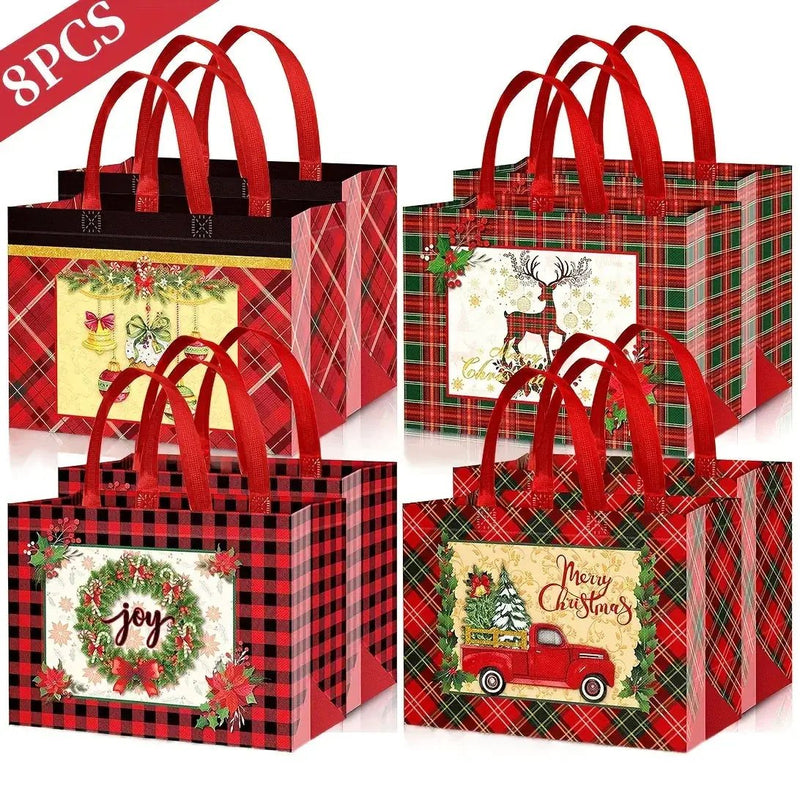 Woven Fabric Gift Bags with Handles, Red White Plaid, 8 16pcs by House Of Avana
