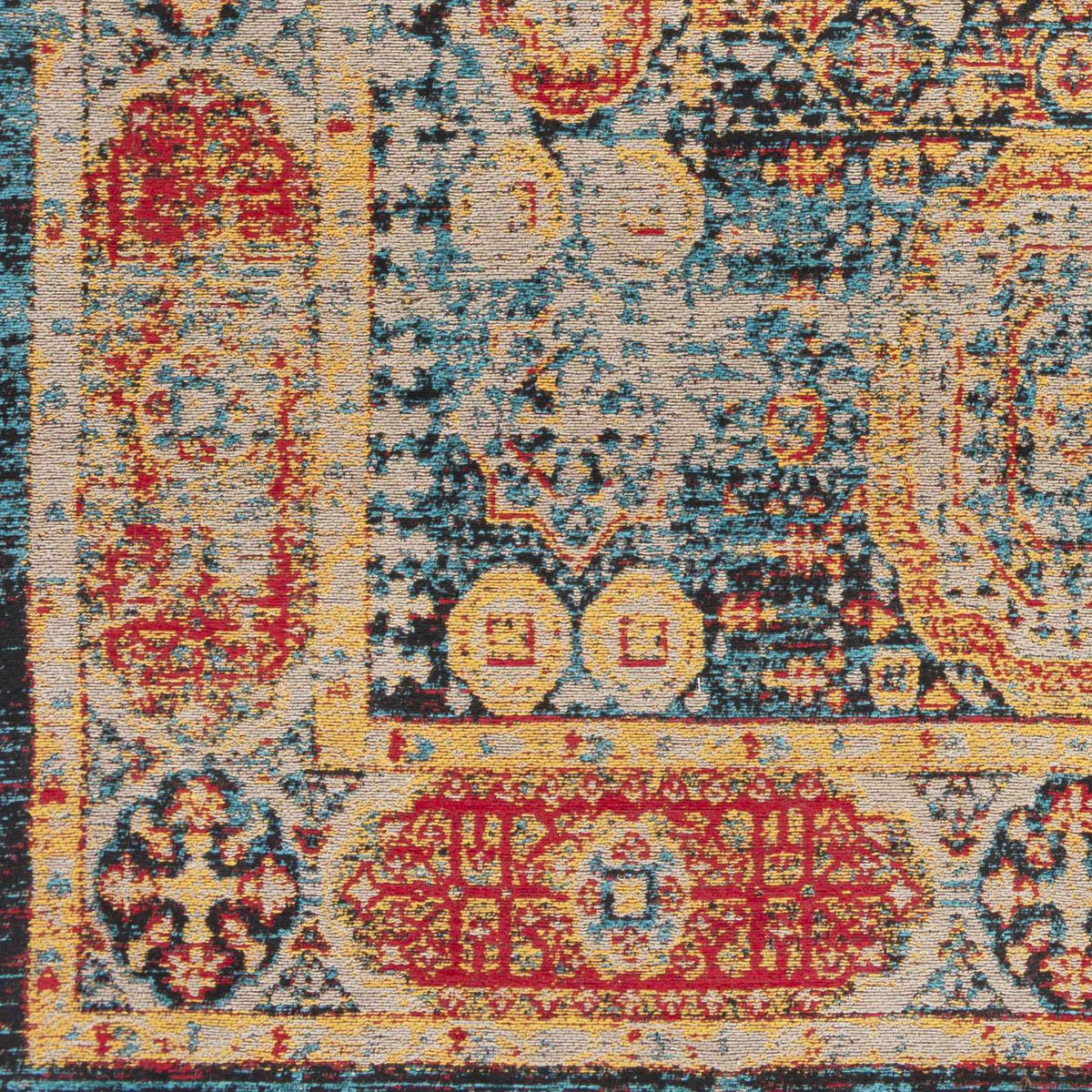 Wrangell Blue/Red Damask Carpet - Clearance, sample swatch