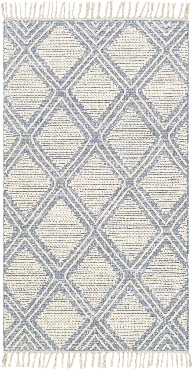 Wausa Denim Trellis on Cream Cotton/wool Rug - Clearance by Boutique Rugs