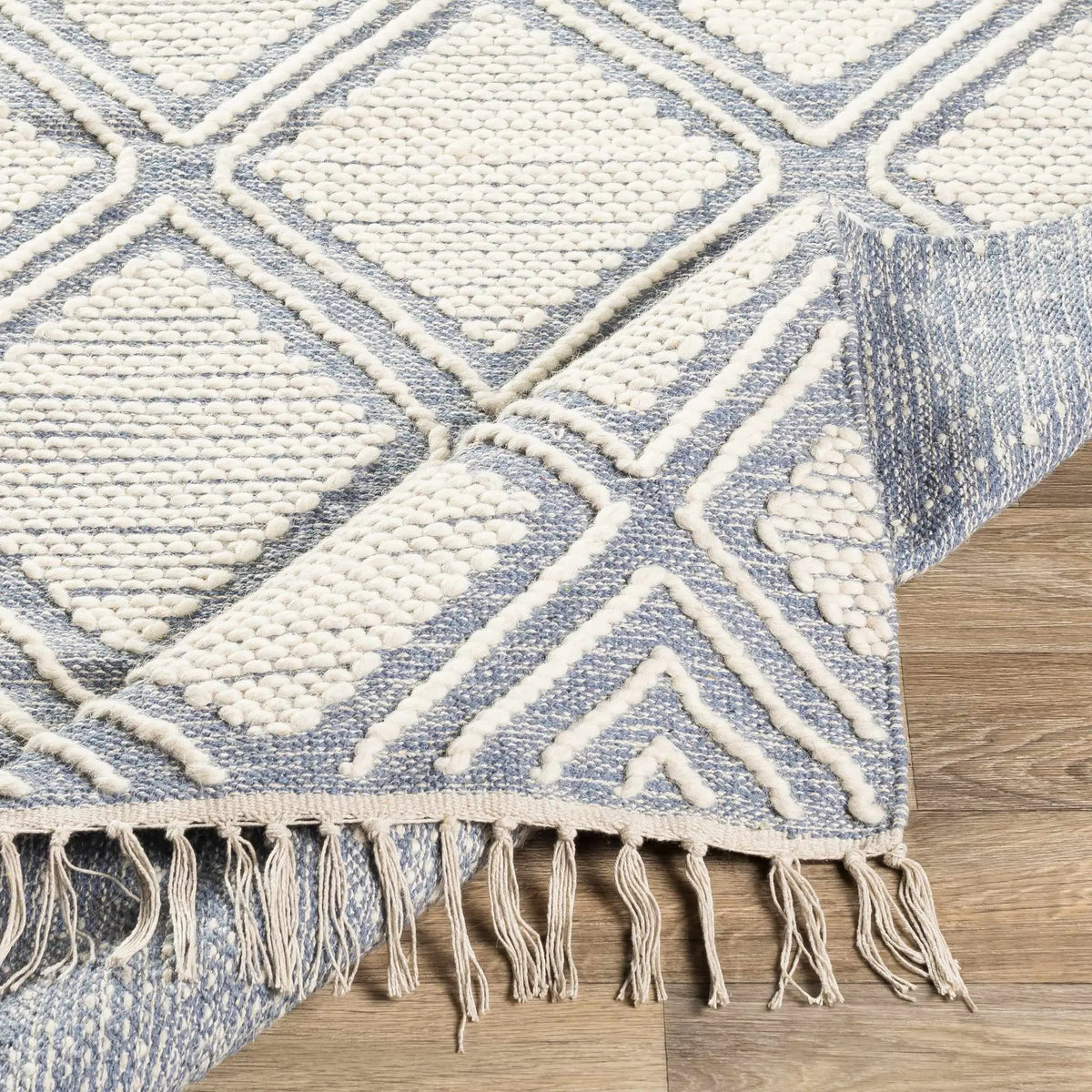 Wausa Denim Trellis on Cream Cotton/wool Rug - Clearance, photo 5 of 9