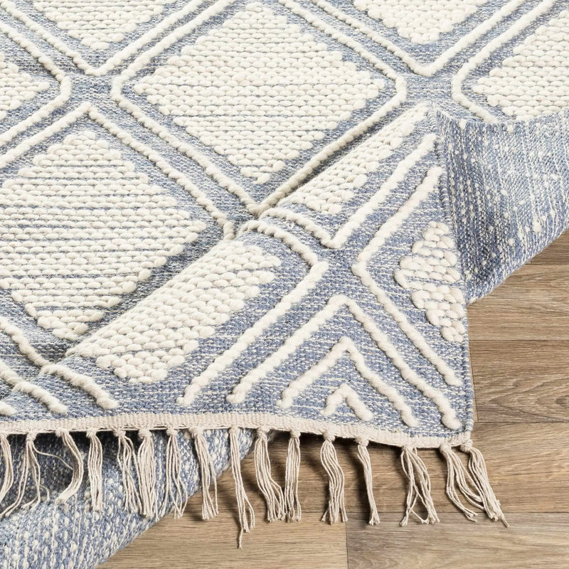 Wausa Denim Trellis on Cream Cotton/wool Rug - Clearance by Boutique Rugs