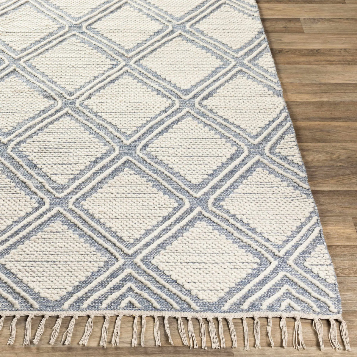 Wausa Denim Trellis on Cream Cotton/wool Rug - Clearance, photo 4 of 9