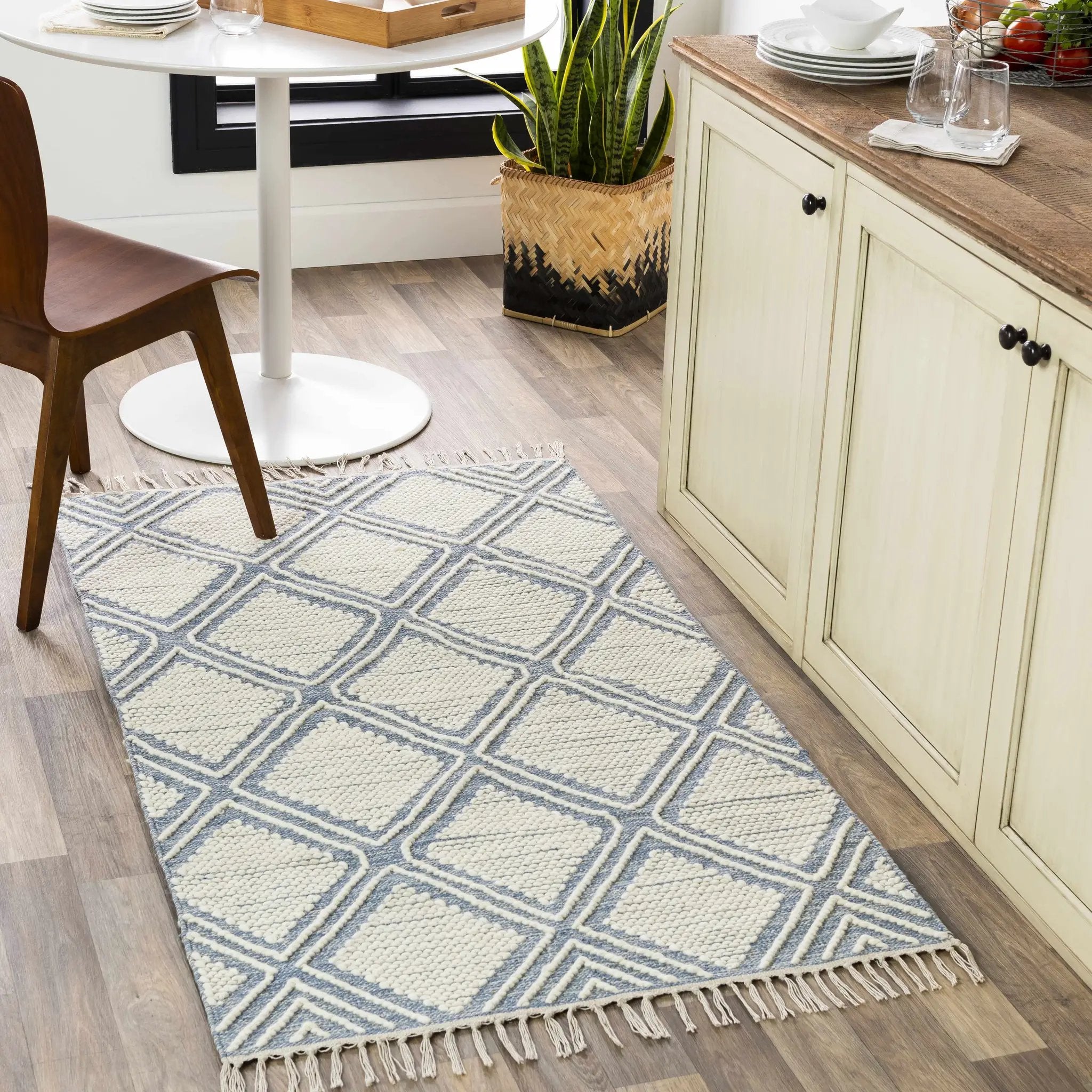 Wausa Denim Trellis on Cream Cotton/wool Rug - Clearance by Boutique Rugs