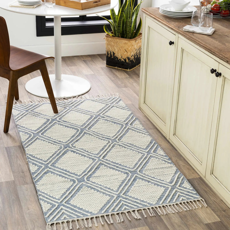 Wausa Denim Trellis on Cream Cotton/wool Rug - Clearance by Boutique Rugs